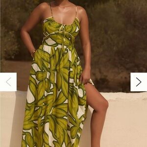 Anthropologie Green Leaf Maxi Dress